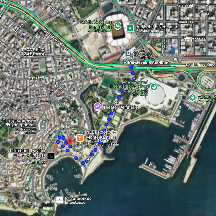 Route 2 from Karaiskakis Stadium to Monte Kastella